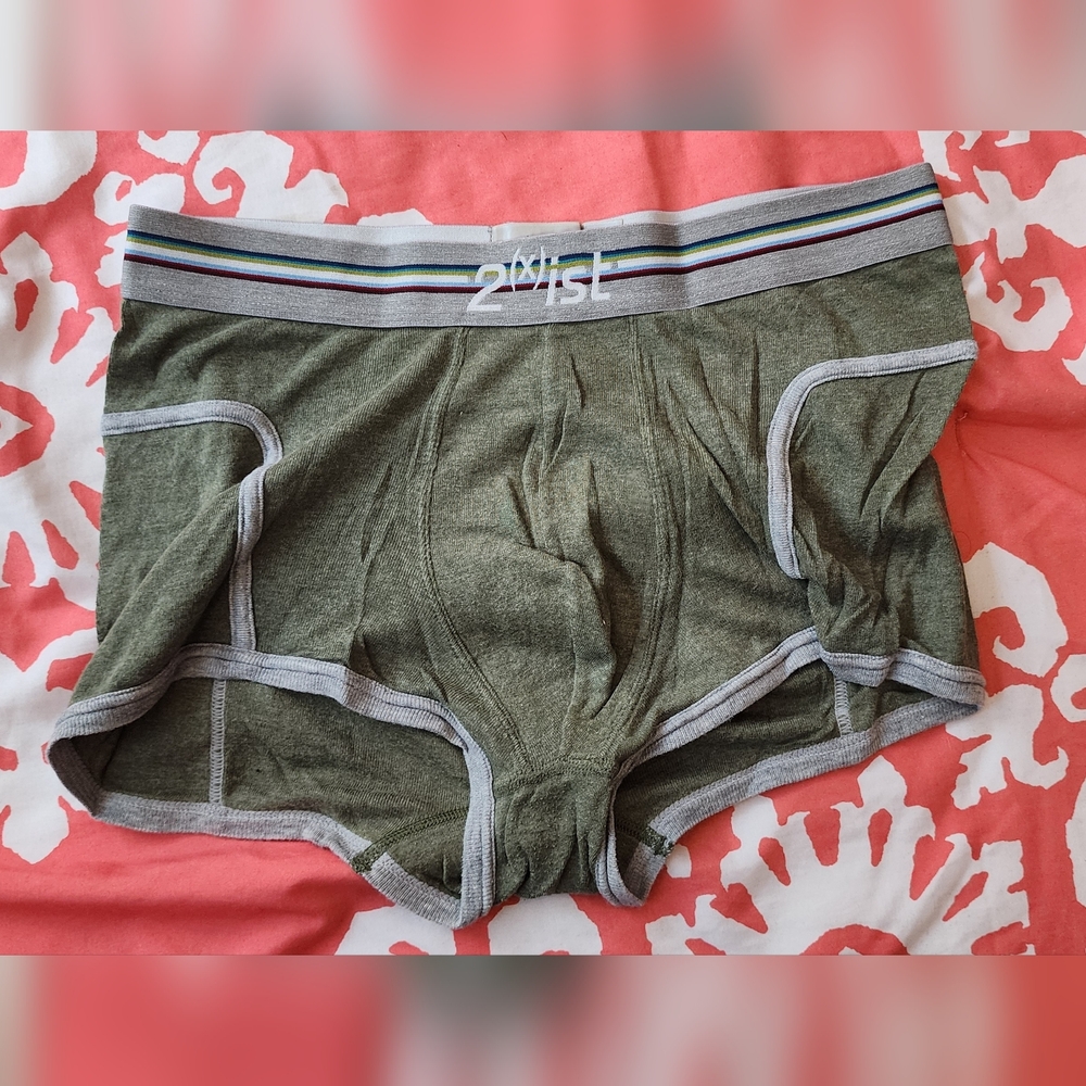 Used 2xist Olive Boxer Briefs with Gray Trim